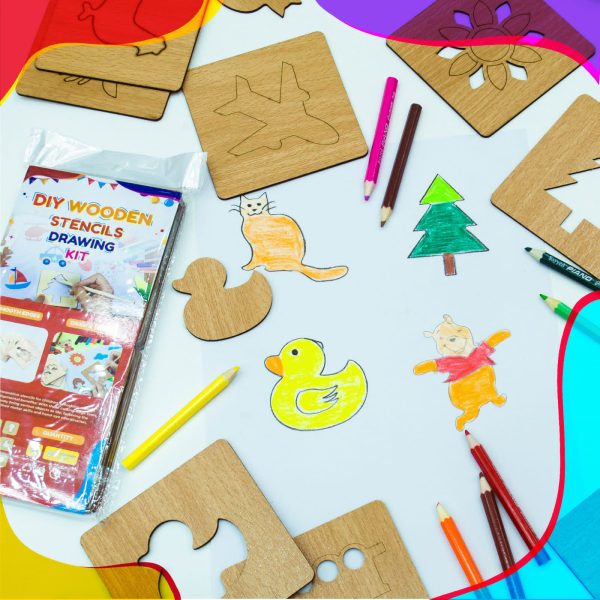 DIY Kids Wooden Stencils drawing kit 12-pieces