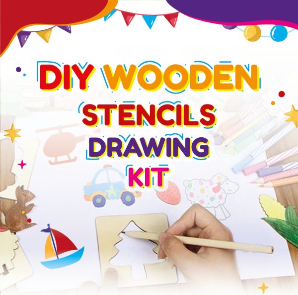 DIY Kids Wooden Stencils drawing kit 12-pieces