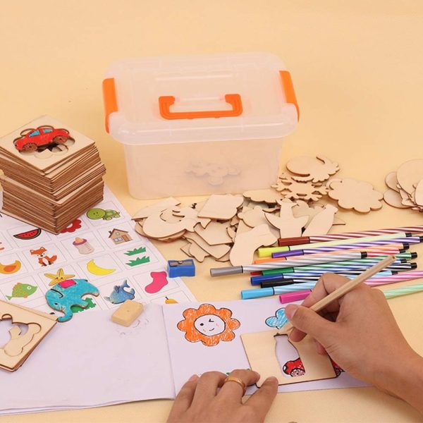 DIY Kids Wooden Stencils drawing kit 12-pieces