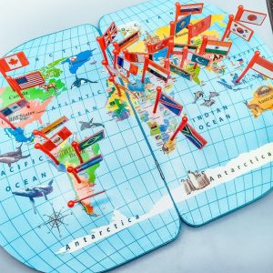 Wooden World Map With Recognition Flags – 30 Countries